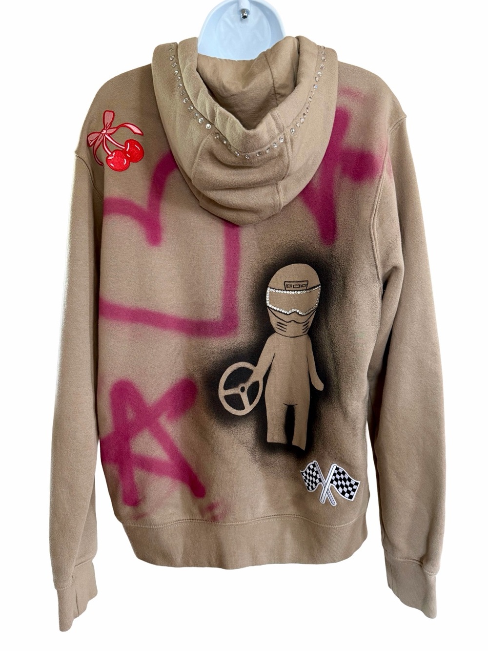Nike Custom Y2K Racing Rhinestone Graffiti Hoodie M